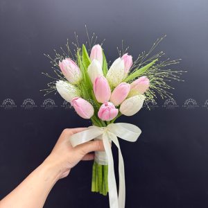 Hoa Cưới 12 Tulip Hồng mix tulip trắng A459