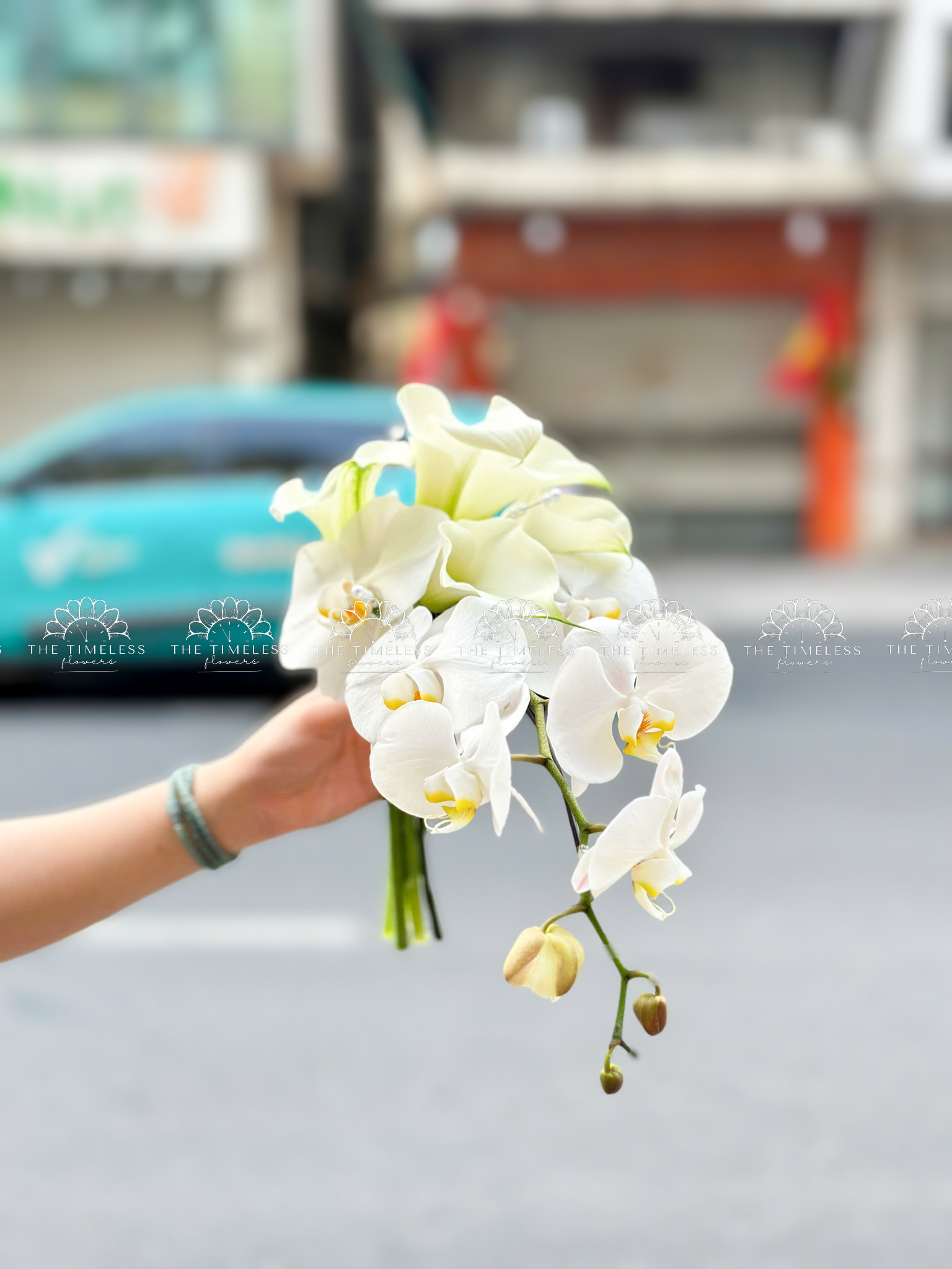 Hoa Cưới 5 Calla Lily mix Lan Hồ Điệp Trắng A482