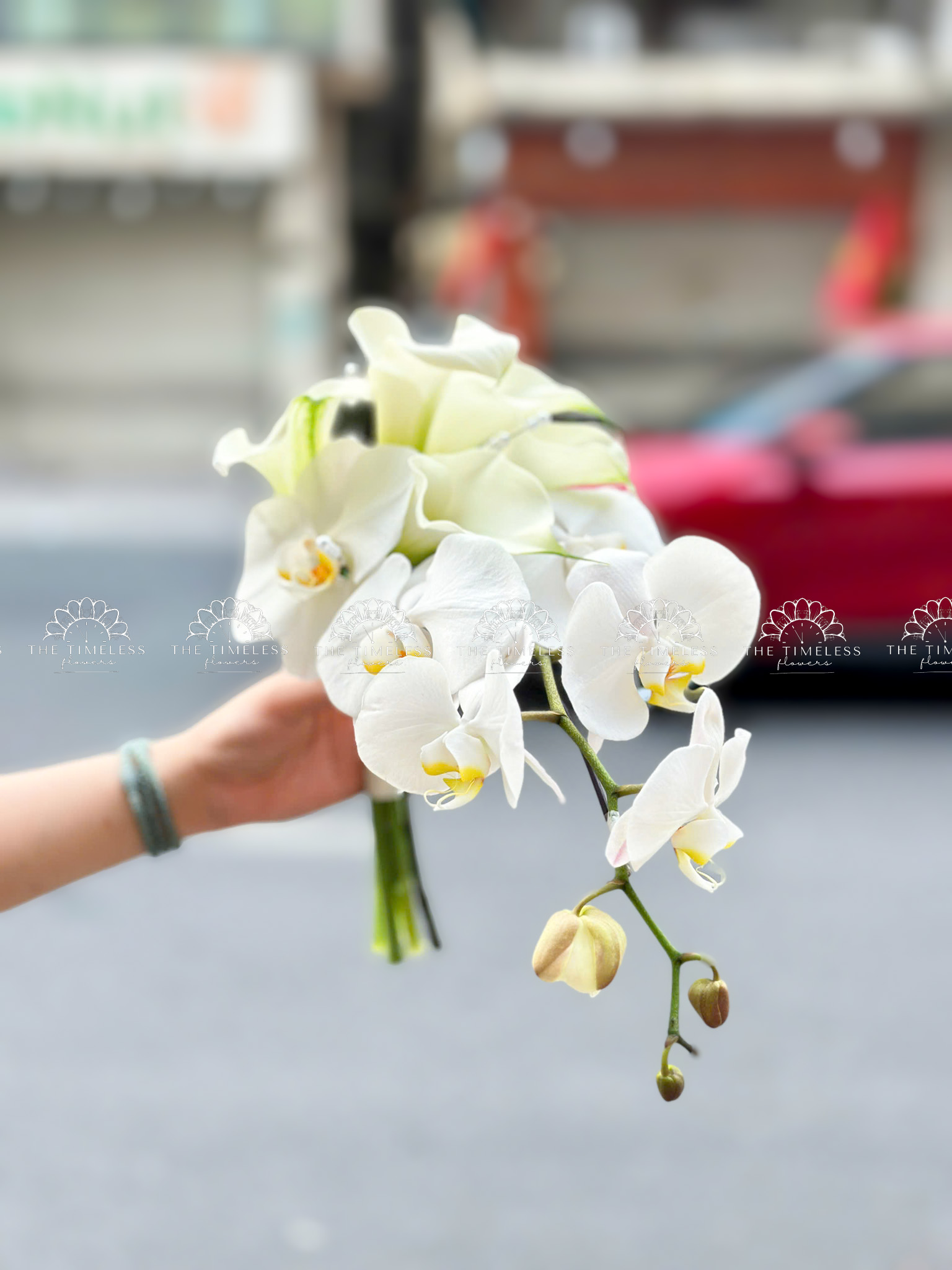 Hoa Cưới 5 Calla Lily mix Lan Hồ Điệp Trắng A482